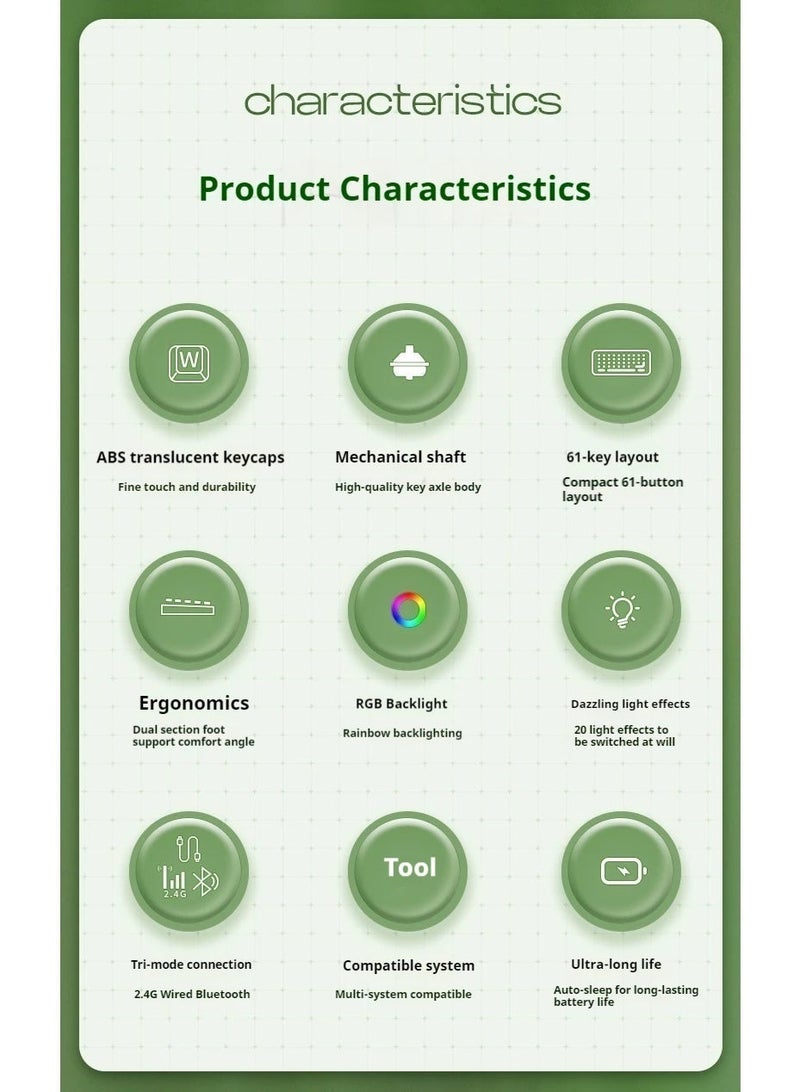 Eweadn G61 60% Gaming Mechanical Keyboard - Rainbow LED Lighting - Anti-Ghosting, Detachable USB-C, Double-Shot Keycaps, 61 Keys Ultra-Compact - Image 4