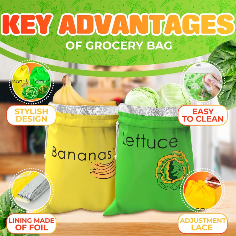 VIKROM Banana & Lettuce Fresh Reusable Produce Bags â€“ Vegetable & Fruit Storage Bags with Foil Lining for Freshness, Freezer & Refrigerator Safe - Image 4