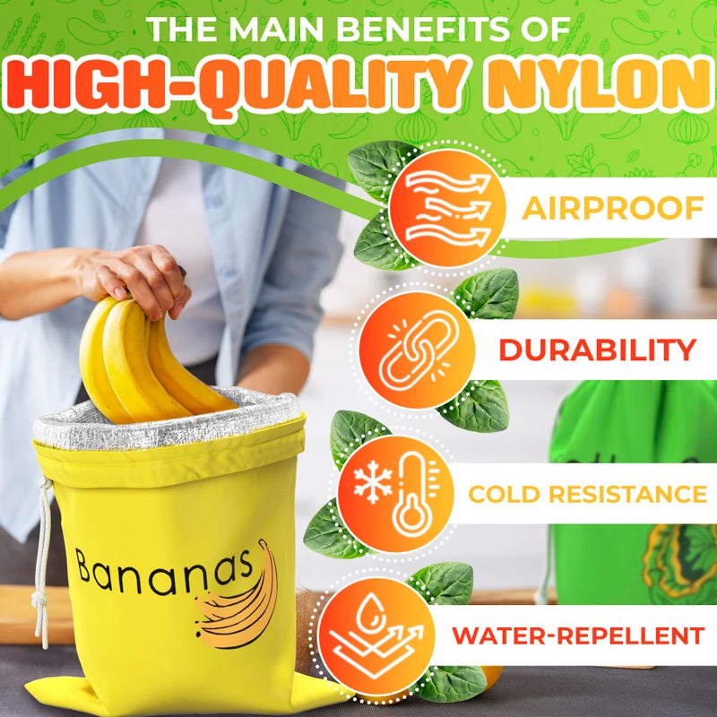 VIKROM Banana & Lettuce Fresh Reusable Produce Bags â€“ Vegetable & Fruit Storage Bags with Foil Lining for Freshness, Freezer & Refrigerator Safe - Image 3