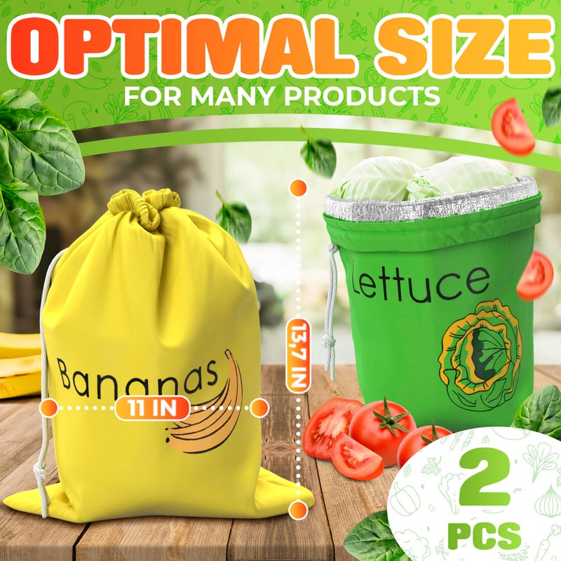 VIKROM Banana & Lettuce Fresh Reusable Produce Bags â€“ Vegetable & Fruit Storage Bags with Foil Lining for Freshness, Freezer & Refrigerator Safe - Image 2