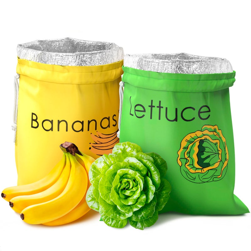 VIKROM Banana & Lettuce Fresh Reusable Produce Bags â€“ Vegetable & Fruit Storage Bags with Foil Lining for Freshness, Freezer & Refrigerator Safe - Image 1