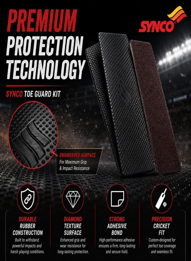 Synco Cricket Bat Toe Guard Kit with Adhesive & Sandpaper, 3 Pcs Rubber Toe Guard Protection, Durable Bat Toe Protection for All Cricket Bats, Anti-Damage Moisture Protection Kit - Image 2