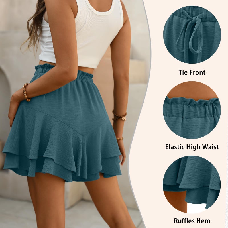 Lepunuo Shorts for Women Casual Boho Skorts Ruffle Mini Skirts Running Tennis Butterfly Shorts High Waist Flowy Tennis Skorts - Image 4