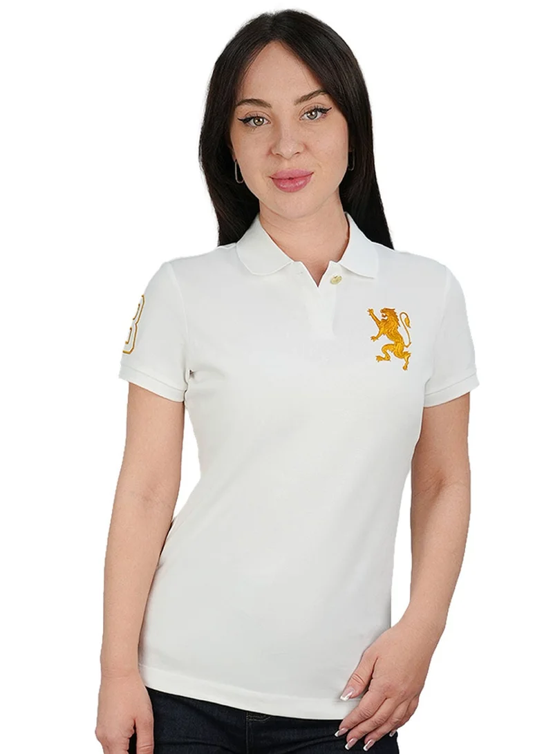 Women’s Slim Polo Shirt with 3D Lion Embroidery