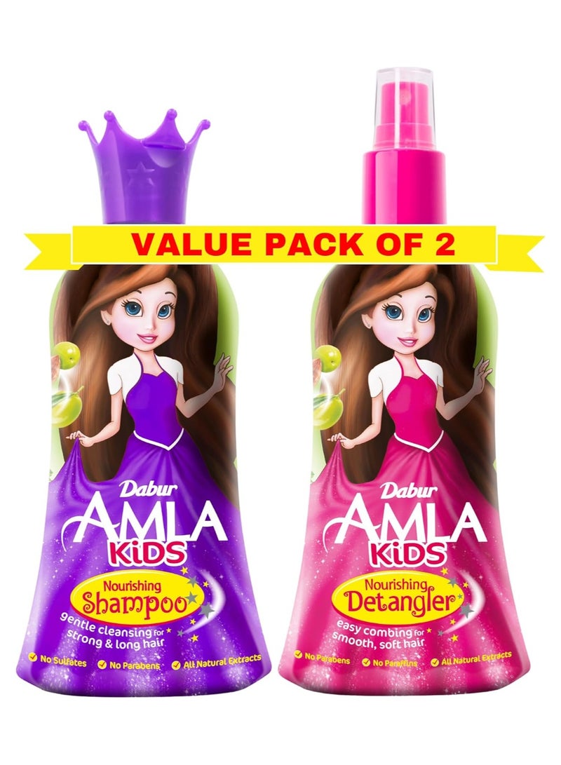 Dabur Dabur Amla Kids Detangler + Shampoo (2 x 200ml) | Enriched with Amla, Olive, Almond, Natural Oils & Vitamin E | Gentle Cleansing & Easy Combing For Smooth & Soft Hair | No Sulfates & No Parabens  - Image 1