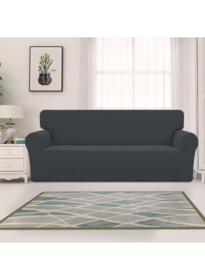 Easy-Going Stretch Jacquard Couch Cover, 1-Piece Soft Sofa Cover, Sofa Slipcover with Anti-Slip Foams, Washable Furniture Protector for Kids, Pets (Sofa, Dark Gray) - Image 2