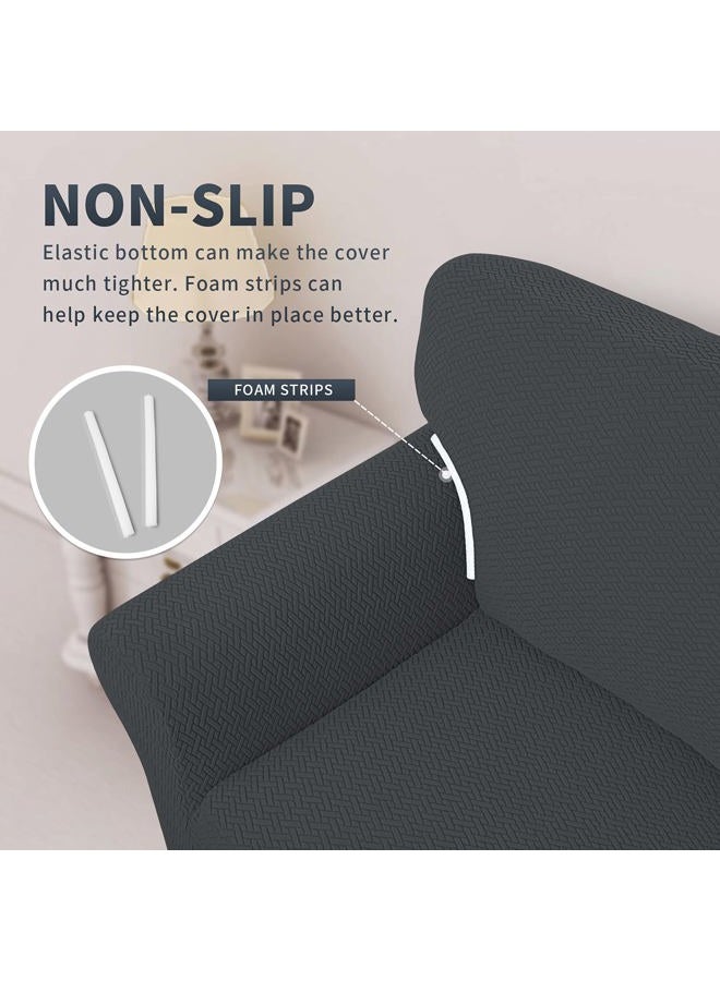 Easy-Going Stretch Jacquard Couch Cover, 1-Piece Soft Sofa Cover, Sofa Slipcover with Anti-Slip Foams, Washable Furniture Protector for Kids, Pets (Sofa, Dark Gray) - Image 4