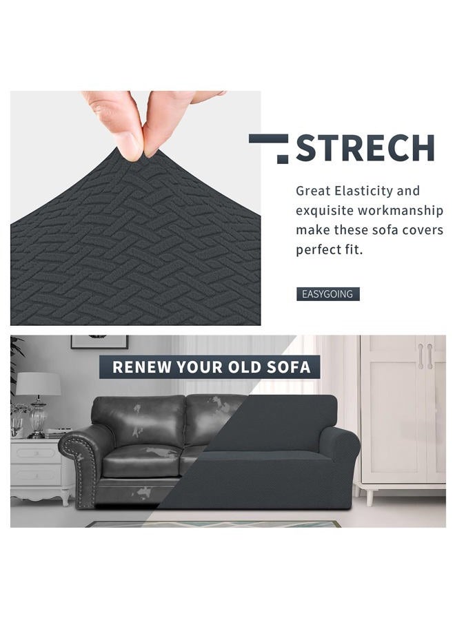 Easy-Going Stretch Jacquard Couch Cover, 1-Piece Soft Sofa Cover, Sofa Slipcover with Anti-Slip Foams, Washable Furniture Protector for Kids, Pets (Sofa, Dark Gray) - Image 3