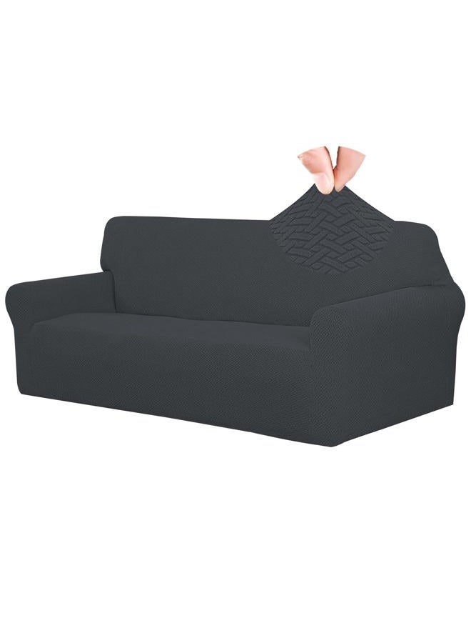 Easy-Going Stretch Jacquard Couch Cover, 1-Piece Soft Sofa Cover, Sofa Slipcover with Anti-Slip Foams, Washable Furniture Protector for Kids, Pets (Sofa, Dark Gray) - Image 1