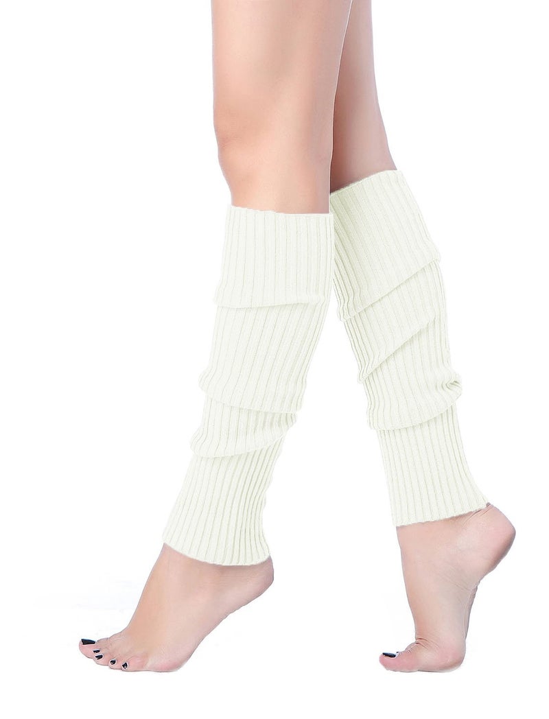 V28 Women Juniors 80s Eighty's Ribbed Leg Warmers for Party Sports (Pure White) - Image 1