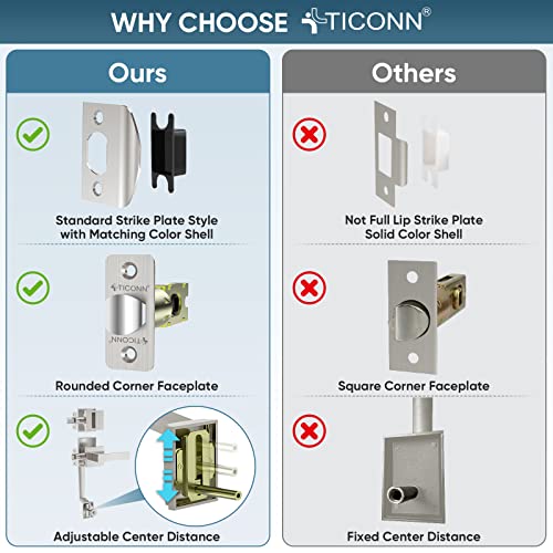 TICONN Double Front Door Handle Set, Heavy Duty Square Door Lever and Single Cylinder Deadbolt Combo for Side by Side Entrance Exterior Doors (Satin Nickel) - Image 4
