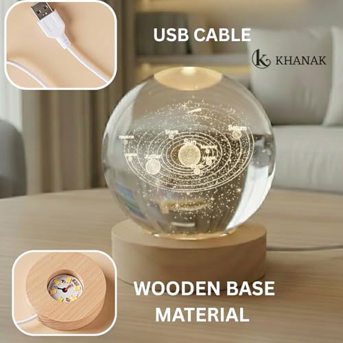 KHANAK Universe Crystal Ball Night Light,3D Glass Ball Night LED Lamp with Woodern Base,Colorful LED Wooden Crystal Ball for Home Decoration Birthday Gift for Teens Boys andGirls - Image 4