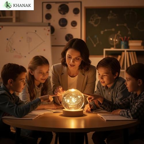 KHANAK Universe Crystal Ball Night Light,3D Glass Ball Night LED Lamp with Woodern Base,Colorful LED Wooden Crystal Ball for Home Decoration Birthday Gift for Teens Boys andGirls - Image 3