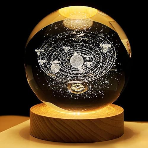 KHANAK Universe Crystal Ball Night Light,3D Glass Ball Night LED Lamp with Woodern Base,Colorful LED Wooden Crystal Ball for Home Decoration Birthday Gift for Teens Boys andGirls - Image 1