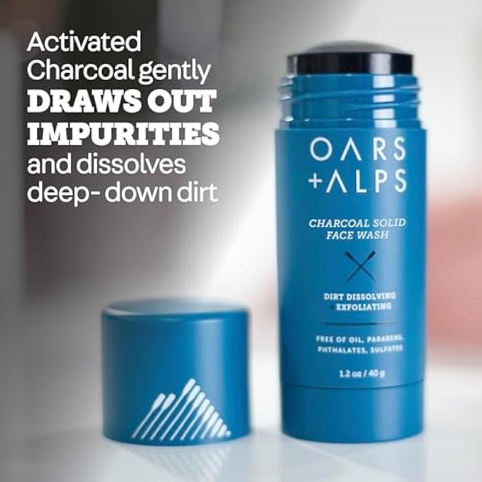 Oars + Alps Exfoliating Face Wash Stick, 2-in-1 Facial Cleanser & Face Exfoliant with Activated Charcoal, Alpine Moss, Dermatologist Tested, Spill Free, Travel Size, 1.2 Oz - Image 4