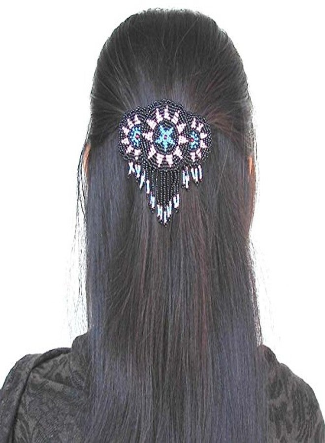 La vivia Handmade Beaded Indian Hair Barrette,Native American Style Seed Beaded Hair Clip For Women,Suitable For Different Occasions & Gifts.(Black & Blue) - Image 2