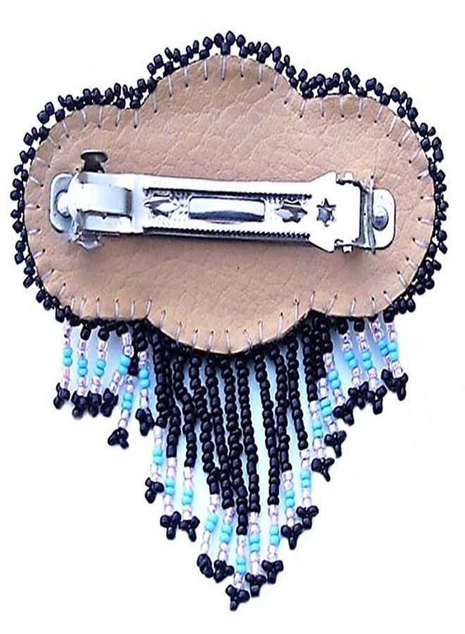 La vivia Handmade Beaded Indian Hair Barrette,Native American Style Seed Beaded Hair Clip For Women,Suitable For Different Occasions & Gifts.(Black & Blue) - Image 3