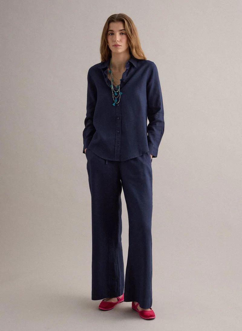 او في اس OVS Pure Blue Linen Shirt Regular Fit