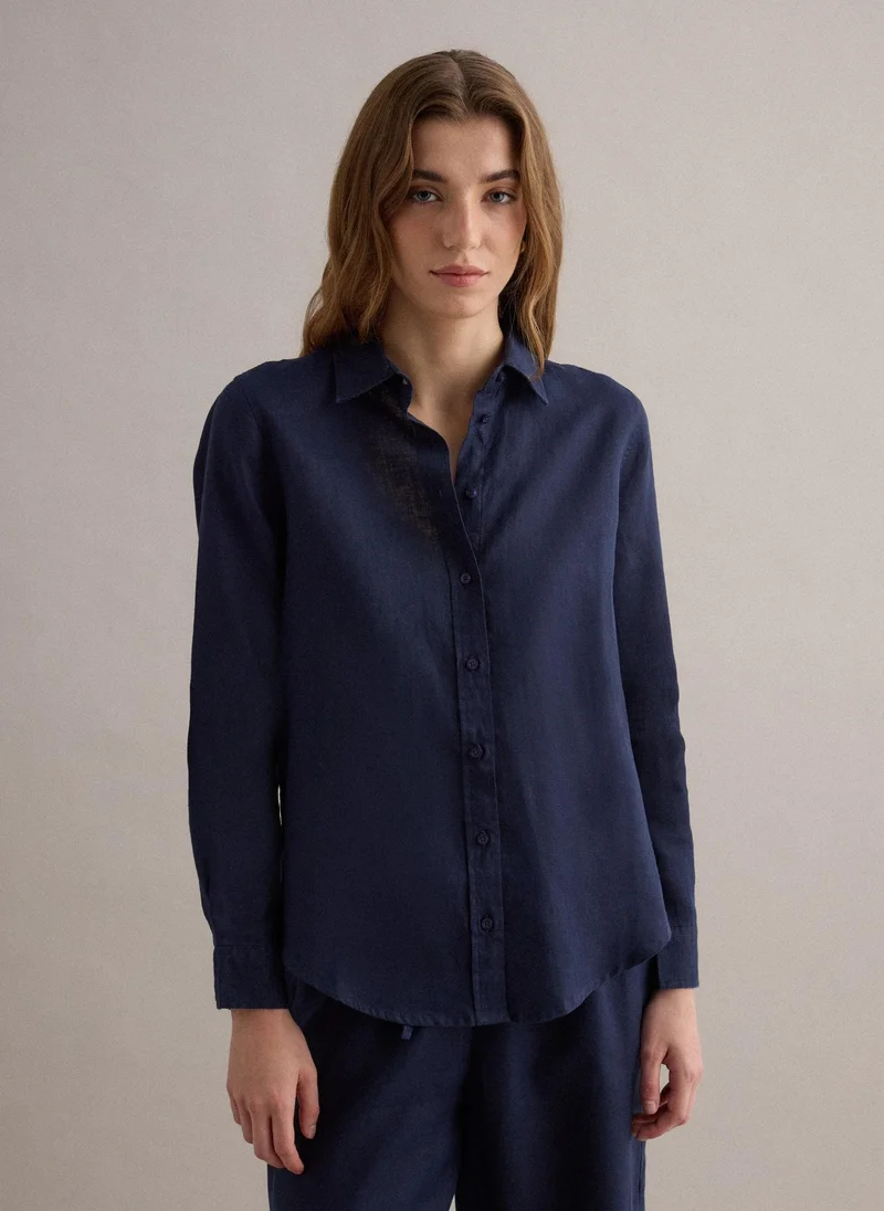 او في اس OVS Pure Blue Linen Shirt Regular Fit