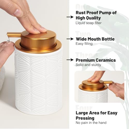 Kukikan Ceramic Bathroom Accessories Set, 4 Pcs-Includes Lotion Soap Dispenser, Toothbrush Holder, Vanity Tray, and Tumbler, Modern Bathroom Decor Organizer with Soap Dish, Apothecary Jar, White Color - Image 5