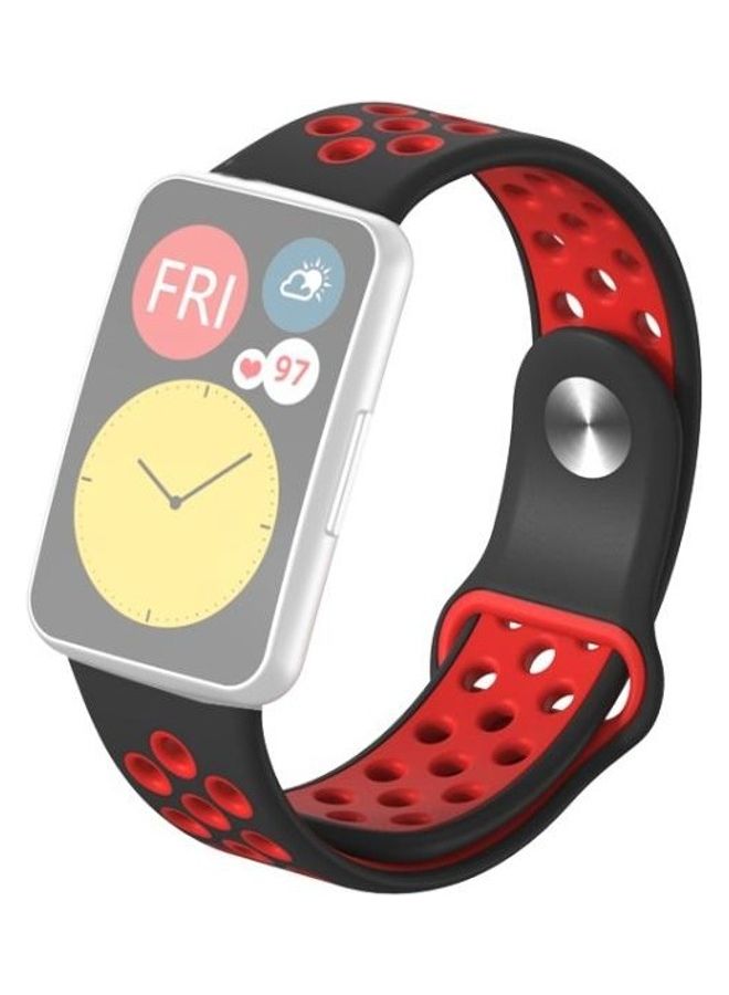 NIBEMINENT Replacement Silicone Watchband For Huawei Watch Fit Black/Red