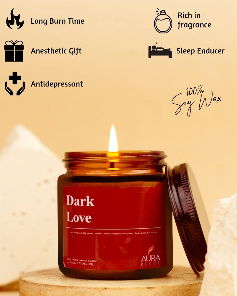 AURA DECOR AuraDecor Scented Jar Candle | Handpoured Soy Wax Candle with Long Lasting Burn Time | Premium Amber Jar Aromatherapy Candle | Ideal Gift for Home & Décor (Large, Dark Love) - Image 3