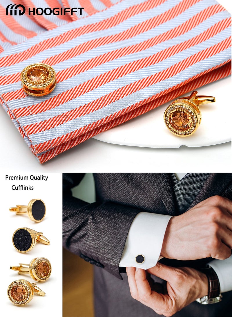 HOOGIFFT 2 Pairs Men's Cufflinks, Shirt Suit Cufflinks, Gold cufflinks，With Classic Calm and Unique Design are Suitable for Formal occasions and Daily Mens Accessories（with Cufflink Box） - Image 3