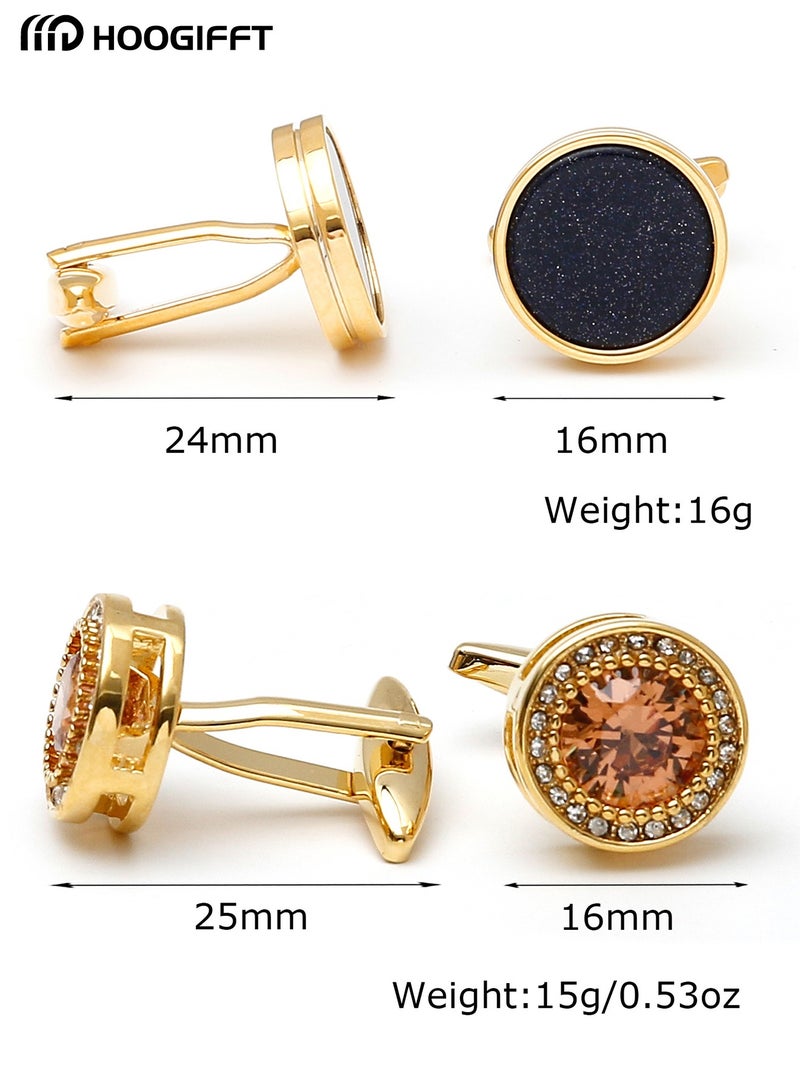 HOOGIFFT 2 Pairs Men's Cufflinks, Shirt Suit Cufflinks, Gold cufflinks，With Classic Calm and Unique Design are Suitable for Formal occasions and Daily Mens Accessories（with Cufflink Box） - Image 4
