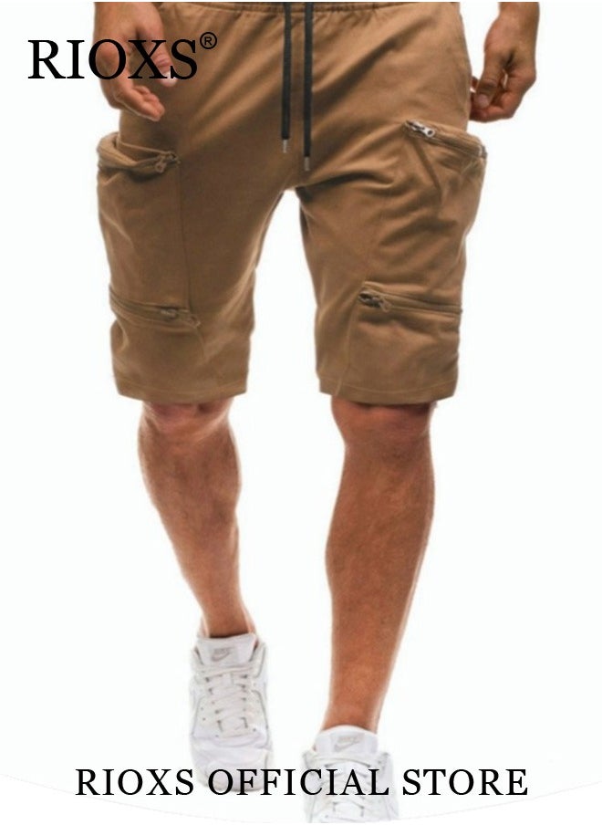 RIOXS - Men's Cargo Shorts,Elastic Waist Drawstring Classic Shorts,Stretch Knee Length Pants With Pockets,Breathable Lightweight Shorts For Work Sports Or Daily Wear - Image 1