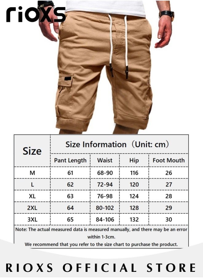 RIOXS - Men's Cargo Shorts,Elastic Waist Drawstring Classic Shorts,Stretch Knee Length Pants With Pockets,Breathable Lightweight Shorts For Work Sports Or Daily Wear - Image 1