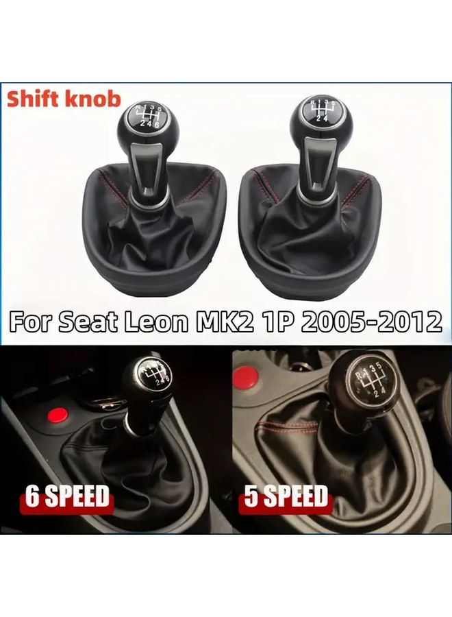 Gear Shift Knob For Seat Leon MK2 1P 2005 2012 6 Speed Black ABS PU Leather - Image 1