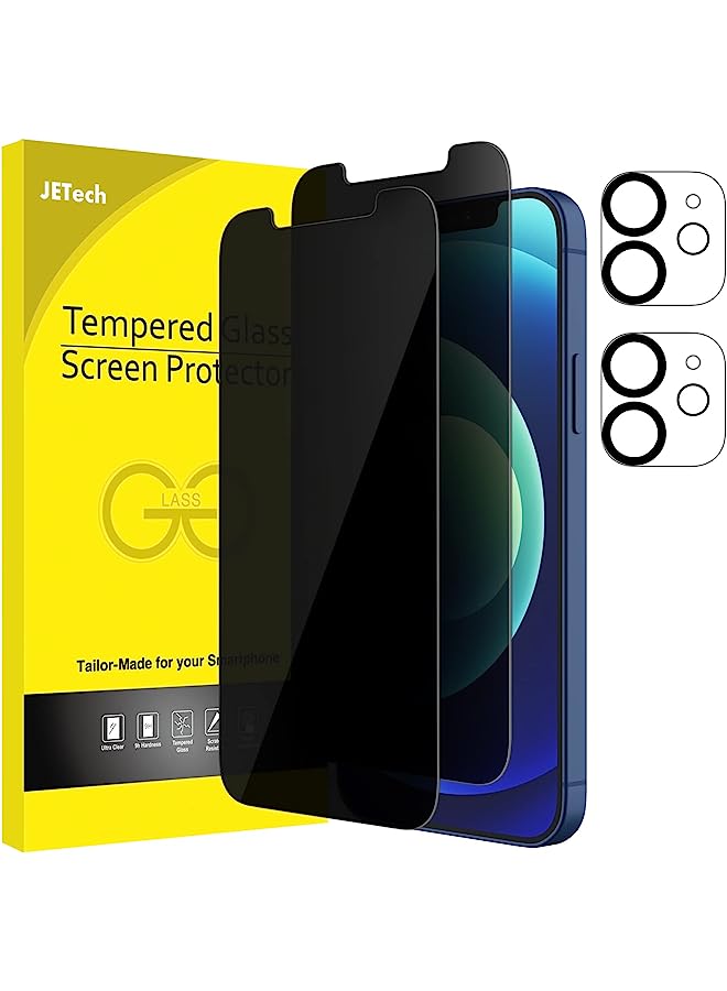 جي تيك واقي شاشة الخصوصية لجهاز iPhone 12 6.1 بوصة مع واقي عدسة الكاميرا (وليس لـ iPhone 12 Pro) ، ومكافحة الفئة الزجاجية المضادة للتجسس ، و 2 عبوة لكل منهما - Image 1