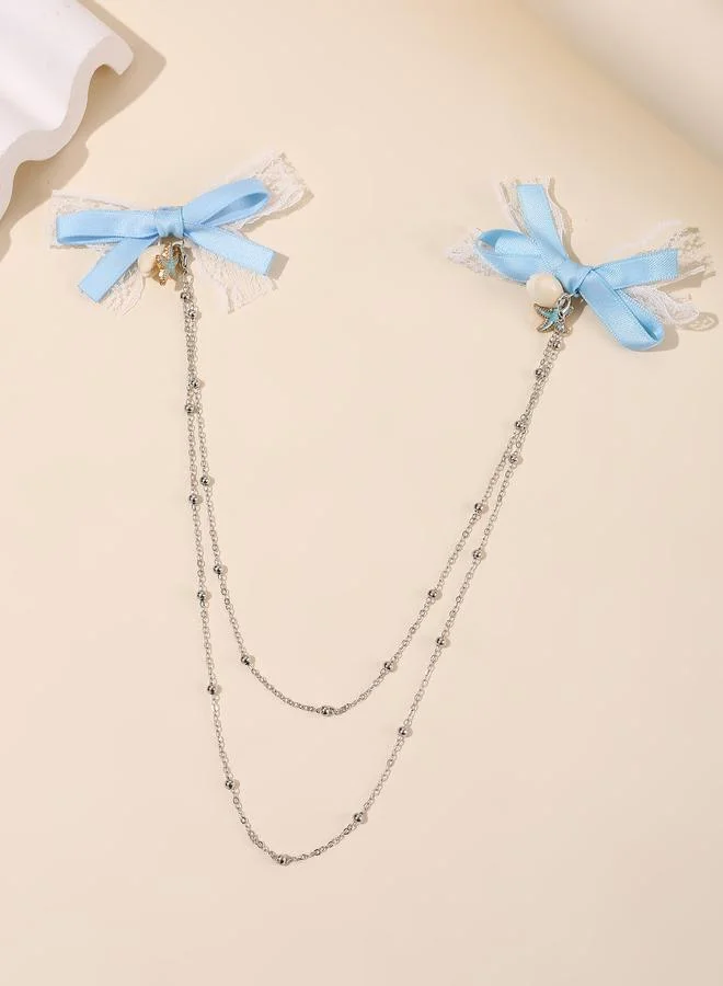 تايك تو Pack of 2 - Girls Blue Seashell Charm Bow Hair Clips