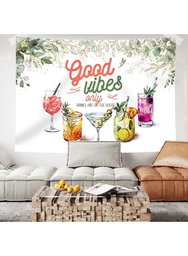 Rsuuinu Good Vibes Only Backdrop Green Leaves Drinks are On The House Housewarming Photography Background Summer Home Wall Party Decorations Cake Table Banner Supplies Favors Photo Booth Props 7x5ft - Image 4