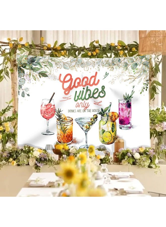 Rsuuinu Good Vibes Only Backdrop Green Leaves Drinks are On The House Housewarming Photography Background Summer Home Wall Party Decorations Cake Table Banner Supplies Favors Photo Booth Props 7x5ft - Image 3