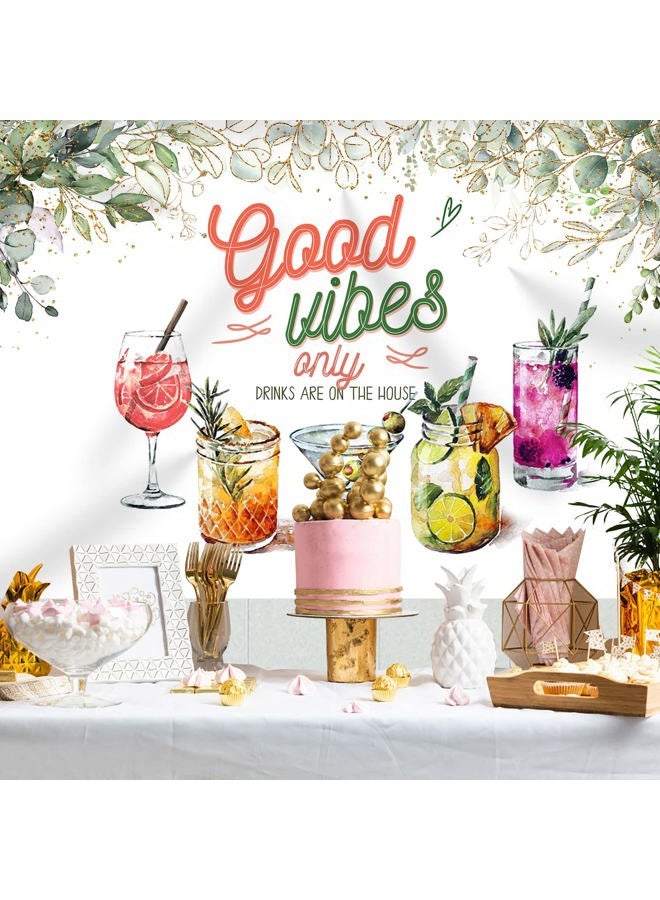 Rsuuinu Good Vibes Only Backdrop Green Leaves Drinks are On The House Housewarming Photography Background Summer Home Wall Party Decorations Cake Table Banner Supplies Favors Photo Booth Props 7x5ft - Image 5