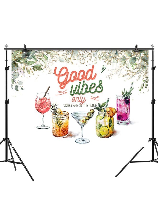 Rsuuinu Good Vibes Only Backdrop Green Leaves Drinks are On The House Housewarming Photography Background Summer Home Wall Party Decorations Cake Table Banner Supplies Favors Photo Booth Props 7x5ft - Image 2