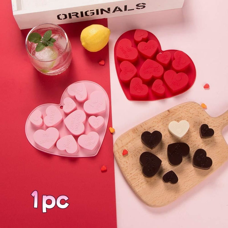 1pc Pink Silicone Love Affection Chocolate Mold 10 Grid Heart Letter Shapes High Temperature Resistant Baking Candy Making Tool Dialogue Pudding Mold For Christmas Halloween Valentine Day - Image 1