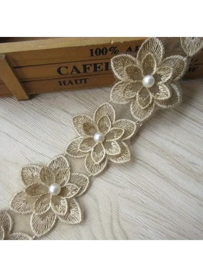 White 1 Yard 3D Pearl Flowers Organza Lace Trim Ribbon 55mm for Wedding Dress Craft - Image 1