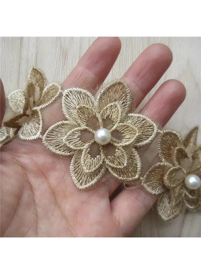 White 1 Yard 3D Pearl Flowers Organza Lace Trim Ribbon 55mm for Wedding Dress Craft - Image 2