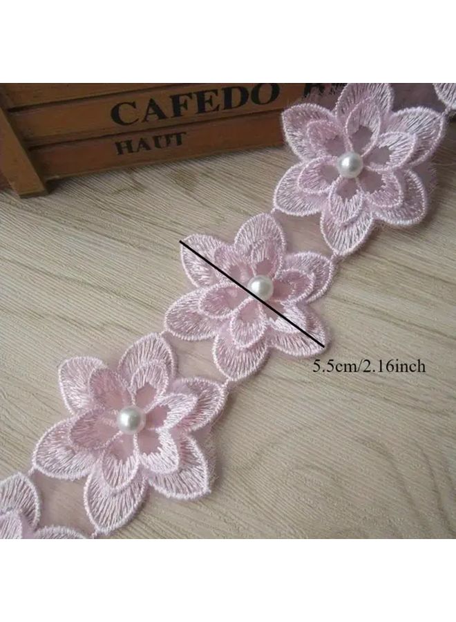 White 1 Yard 3D Pearl Flowers Organza Lace Trim Ribbon 55mm for Wedding Dress Craft - Image 3