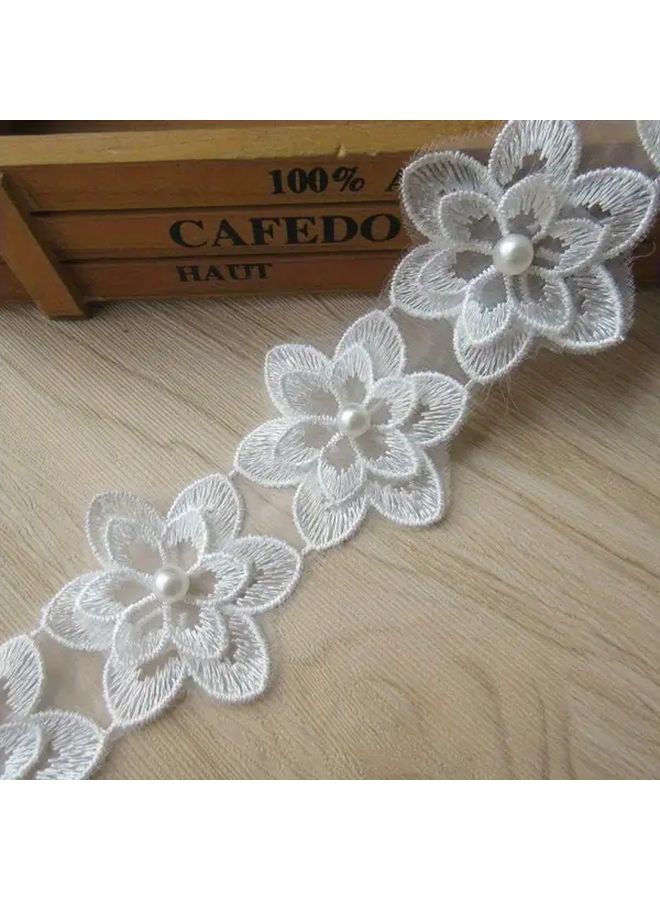 White 1 Yard 3D Pearl Flowers Organza Lace Trim Ribbon 55mm for Wedding Dress Craft - Image 4