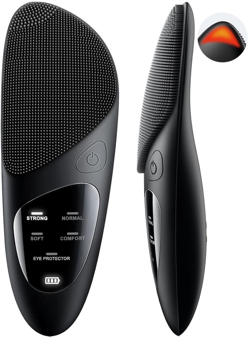 جهاز تنظيف الوجه الكهربائي 5 واط سيليكون طبي قابلة لإعادة الشحن – فرشاة تنظيف البشرة بتقنية الاهتزاز الصوتي العميق – 4 أوضاع تنظيف لإزالة الرؤوس السوداء وتقشير وتدليك البشرة – مقاوم للماء IPX7 وبطارية 500mAh للشحن السريع والعناية اليومية بجميع أنواع البشرة - Image 1