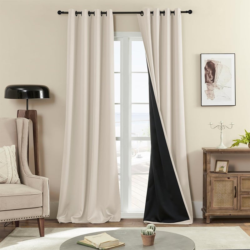 Rutterllow 100% Blackout Curtains, 92 Inches Long Full Blackout Drapes for Bedroom/Kids Room, Thermal Insulated Living Room Window Treatment Drapes (Set of 2 Panels, Brige, 52 x 92 inch) - Image 1