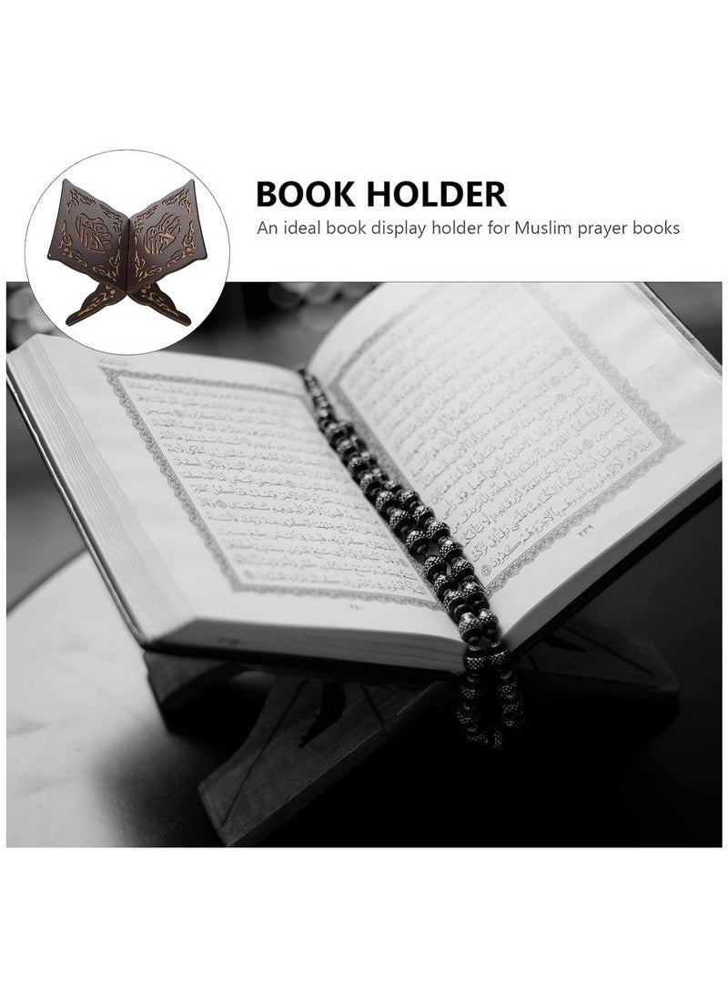 كيوومي حامل كتب خشبي قابل للطي حامل كتب القرآن الكريم والكتاب المقدس ورف كتب القراءة الإسلامية وحامل عرض كتب الطبخ لعرض قراءة مصلى الصلاة (أسود) - Image 2