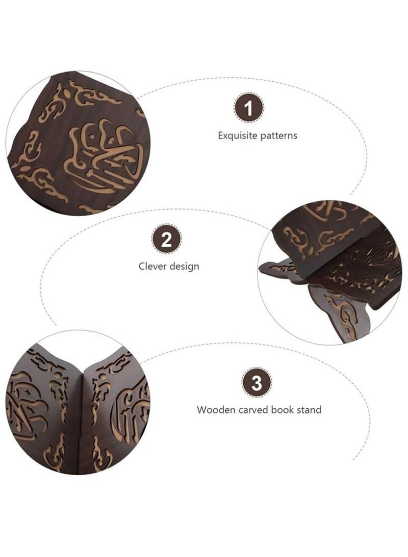 كيوومي حامل كتب خشبي قابل للطي حامل كتب القرآن الكريم والكتاب المقدس ورف كتب القراءة الإسلامية وحامل عرض كتب الطبخ لعرض قراءة مصلى الصلاة (أسود) - Image 4