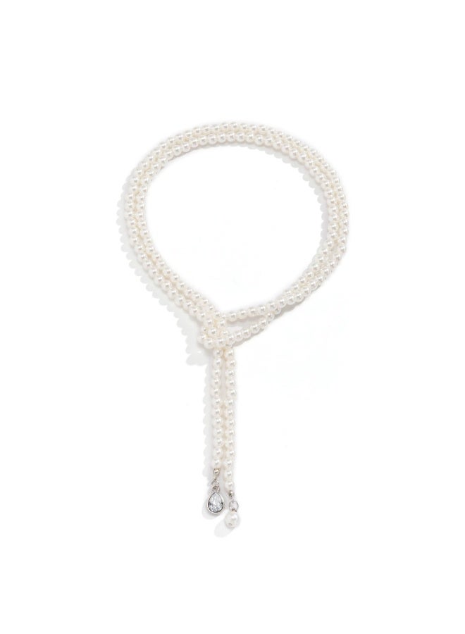 Goolsky Elegant Double Layer Beaded Necklace – Faux Pearls & Teardrop Rhinestone Pendant, Formal/Daily Wear - Image 4