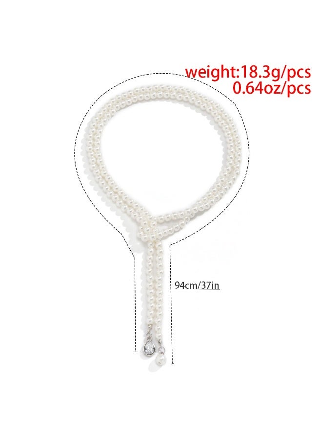 Goolsky Elegant Double Layer Beaded Necklace – Faux Pearls & Teardrop Rhinestone Pendant, Formal/Daily Wear - Image 2