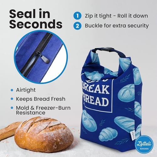 LOTTELI KITCHEN Reusable Cotton Bread Bags for Sourdough Homemade Bread Large Bread Storage Bag with TPU Inner Liner Zipper Date Label Pocket BPA Free Freezer Safe Washable 2 Pack - Image 3
