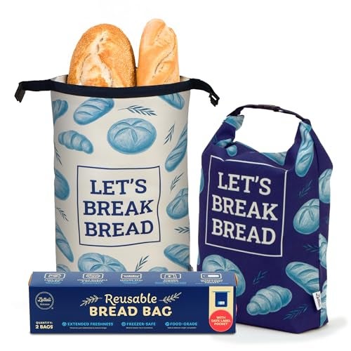 LOTTELI KITCHEN Reusable Cotton Bread Bags for Sourdough Homemade Bread Large Bread Storage Bag with TPU Inner Liner Zipper Date Label Pocket BPA Free Freezer Safe Washable 2 Pack - Image 1